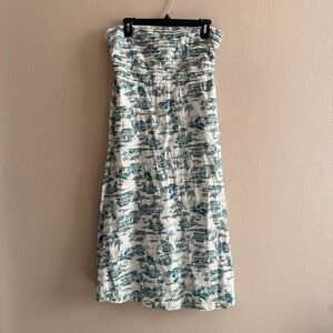 Tahari Strapless Linen Blend Toile Midi Dress